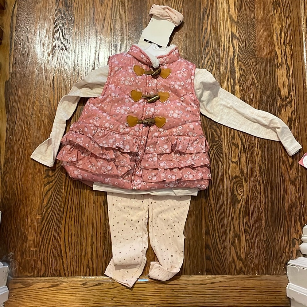 NWT NANNETTE LEPORE GIRLS 3P floral ruffle vest with shirt and sparkle legging 6 - Picture 3 of 6